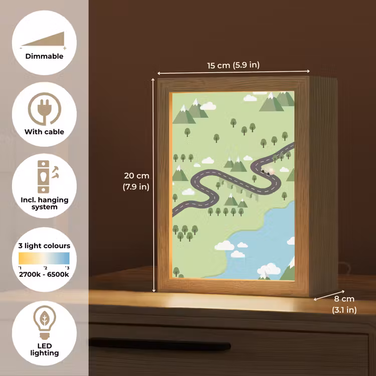 Auto - Bergweg - Natuur - Illustratie Light Box met kabel (Kinderlampje) klein -USP_EN