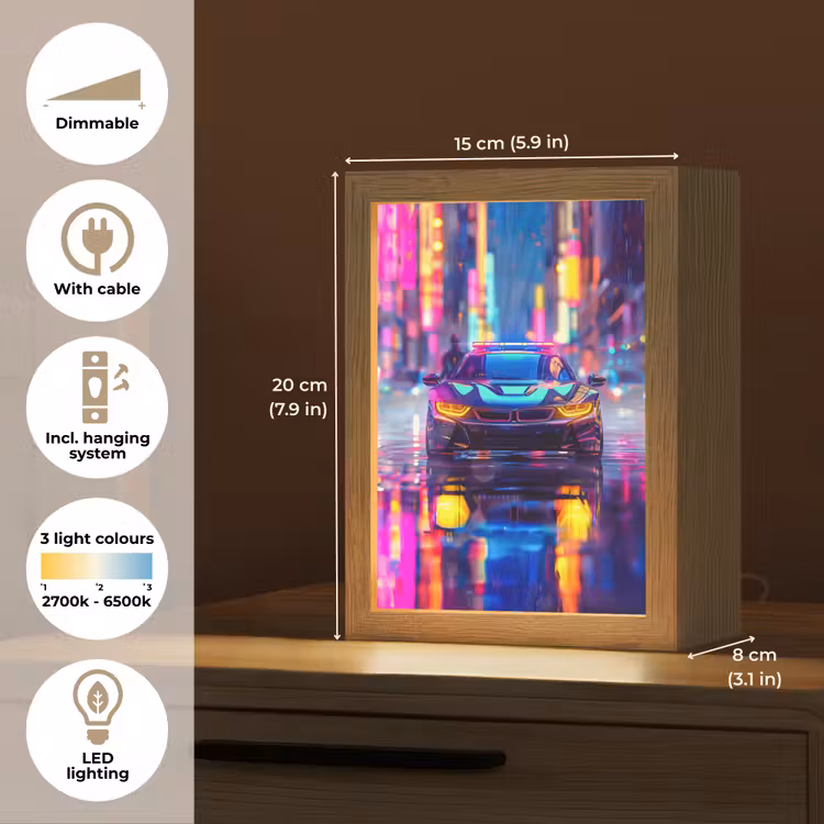 Auto - Politie - Stad - Jongens - Kleurrijk Light Box met kabel (Kinderlampje) klein -USP_EN