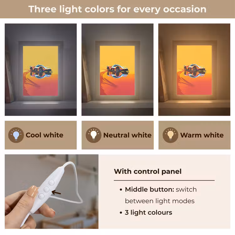 Auto - Race - F1 - Jongens - Geel - Rood Light Box met kabel (Kinderlampje) klein -USP_lichtkleurEN