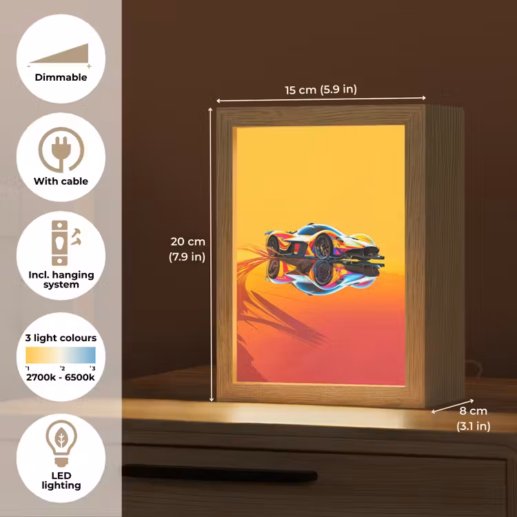 Auto - Race - F1 - Jongens - Geel - Rood Light Box met kabel (Kinderlampje) klein -USP_EN