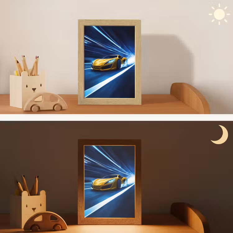 Auto - Geel - Race - Blauw Light Box met kabel klein -sfeer3_kind