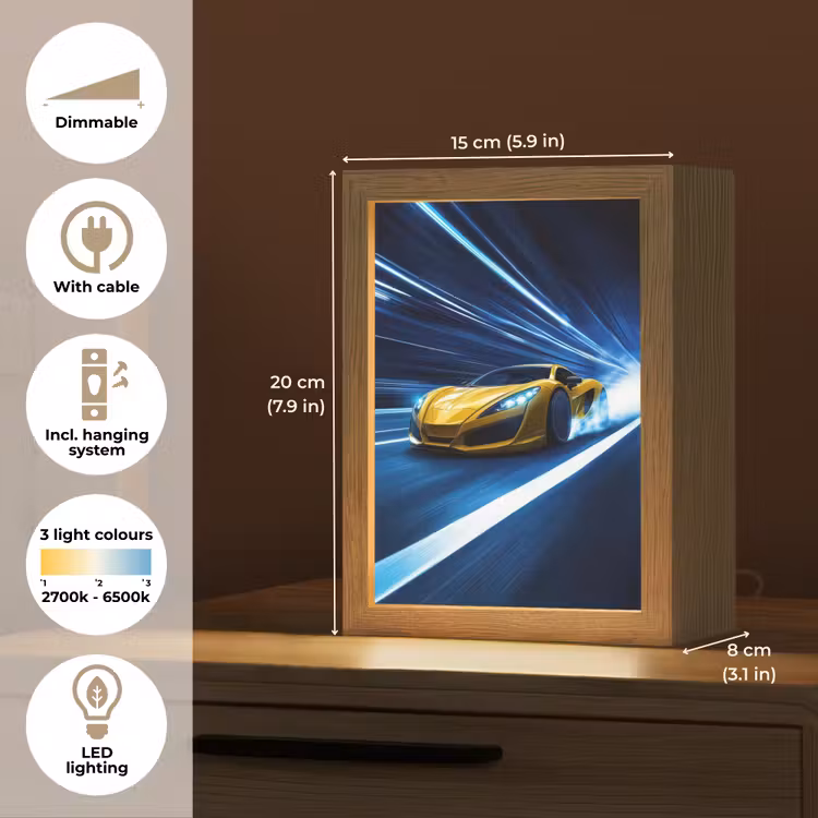 Auto - Geel - Race - Blauw Light Box met kabel (Kinderlampje) klein -USP_EN