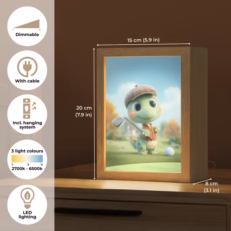Cartoon - Dino - Groen - Golven Light Box met kabel (Kinderlampje) klein -USP_EN