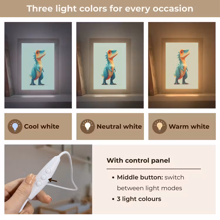 Cartoon - Dino - Oranje - Stekels Light Box met kabel (Kinderlampje) klein -USP_lichtkleurEN
