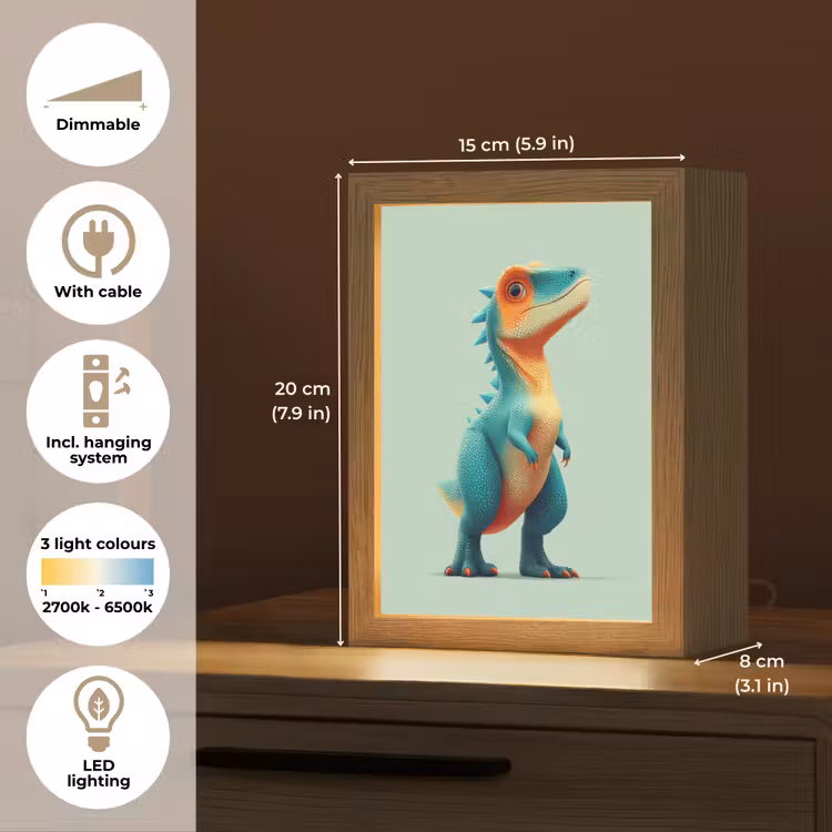 Cartoon - Dino - Oranje - Stekels Light Box met kabel (Kinderlampje) klein -USP_EN