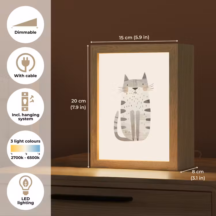 Kat - Dieren - Beige Light Box met kabel (Kinderlampje) klein -USP_EN
