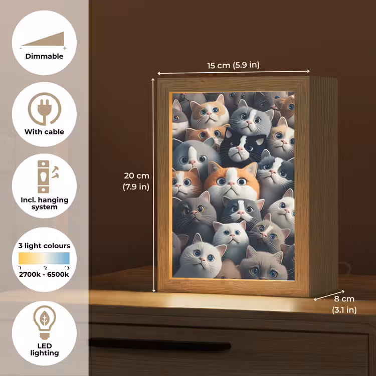 Kat - Dieren - Poes - Grijs - Patronen - Kind Light Box met kabel (Kinderlampje) klein -USP_EN