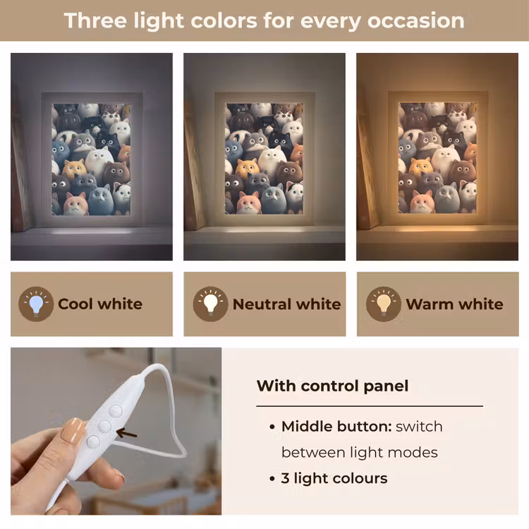 Kat - Dieren - Poes - Patroon - Jongen - Meisje Light Box met kabel (Kinderlampje) klein -USP_lichtkleurEN