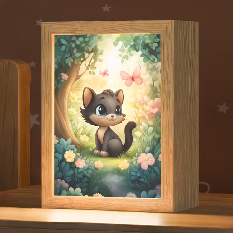 Kat - Zwart - Bos - Vlinders Light Box met kabel klein -zzz_3d_website