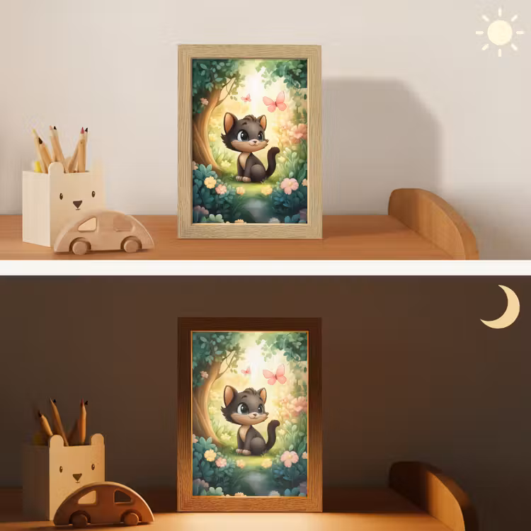 Kat - Zwart - Bos - Vlinders Light Box met kabel klein -sfeer3_kind