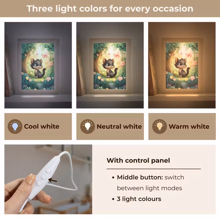 Kat - Zwart - Bos - Vlinders Light Box met kabel (Kinderlampje) klein -USP_lichtkleurEN
