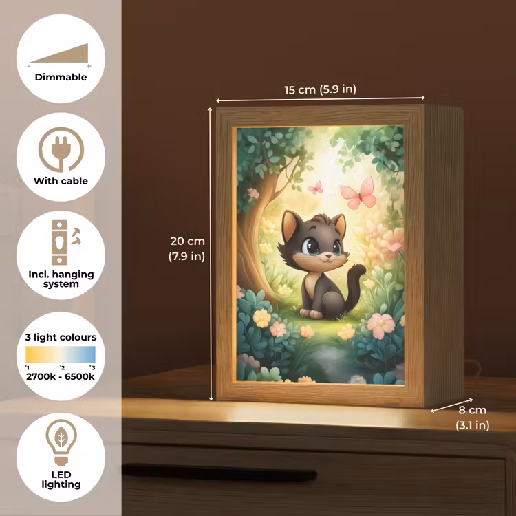 Kat - Zwart - Bos - Vlinders Light Box met kabel (Kinderlampje) klein -USP_EN