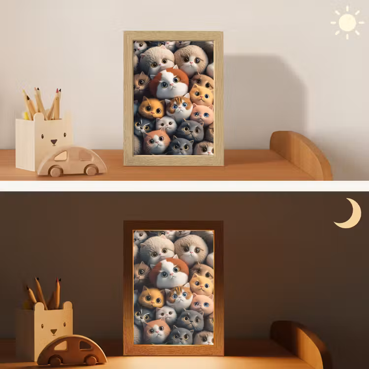 Poes - Kat - Design - Bruin - Grijs - Kids Light Box met kabel klein -sfeer3_kind