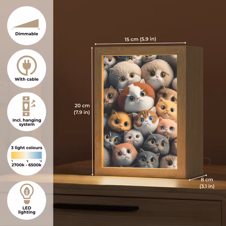 Poes - Kat - Design - Bruin - Grijs - Kids Light Box met kabel (Kinderlampje) klein -USP_EN