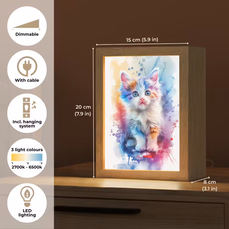 Kat - Kleurrijk - Verf - Dier - Wit Light Box met kabel (Kinderlampje) klein -USP_EN