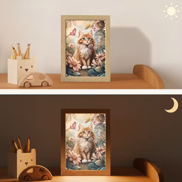 Kat - Bloemen - Vlinders - Roze Light Box met kabel klein -sfeer3_kind