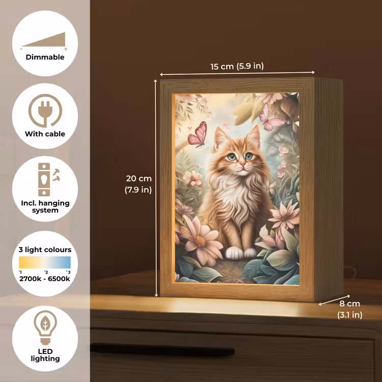 Kat - Bloemen - Vlinders - Roze Light Box met kabel (Kinderlampje) klein -USP_EN
