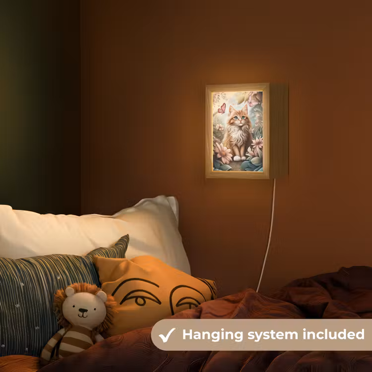 Kat - Bloemen - Vlinders - Roze Light Box met kabel (Kinderlampje) klein -sfeer5_kind_EN