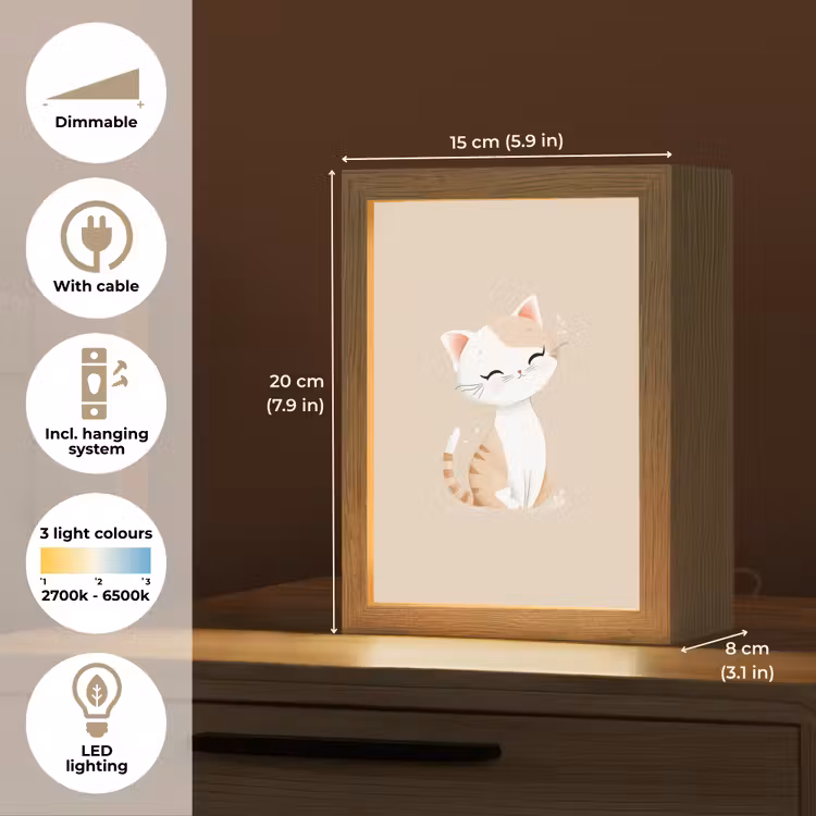 Kat - Kitten - Beige Light Box met kabel (Kinderlampje) klein -USP_EN