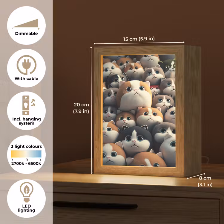 Kat - Huisdieren - Poes - Bruin - Grijs - Kinderen Light Box met kabel (Kinderlampje) klein -USP_EN