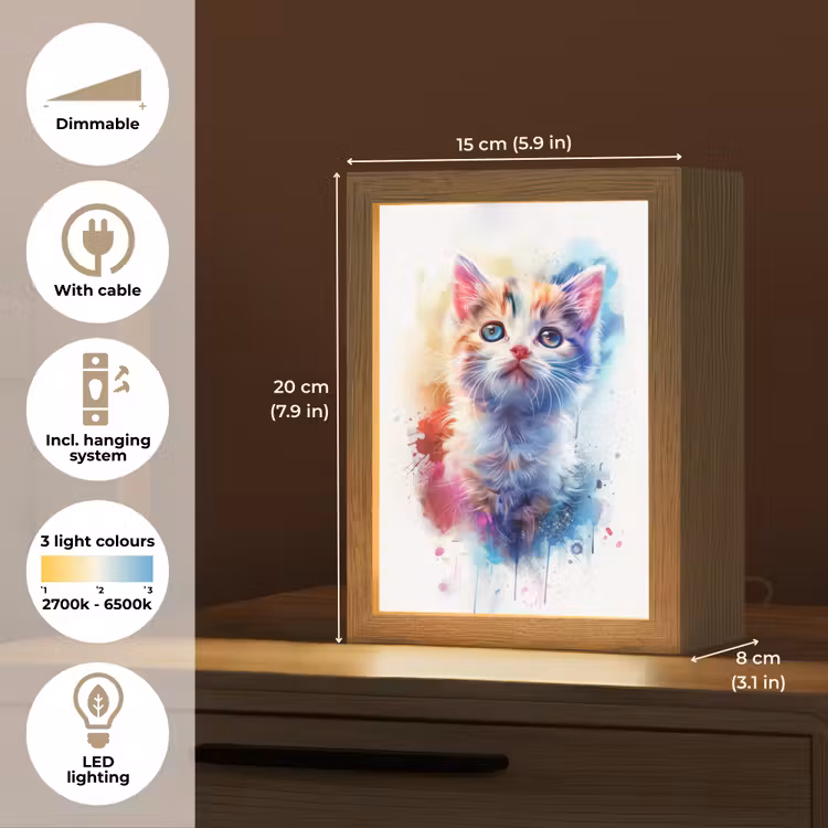 Kat - Portret - Kleuren - Verf - Wit Light Box met kabel (Kinderlampje) klein -USP_EN