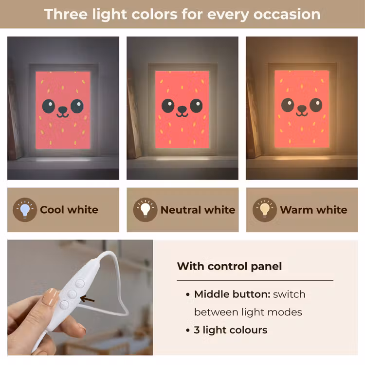 Kat - Aardbei - Cartoon Light Box met kabel (Kinderlampje) klein -USP_lichtkleurEN