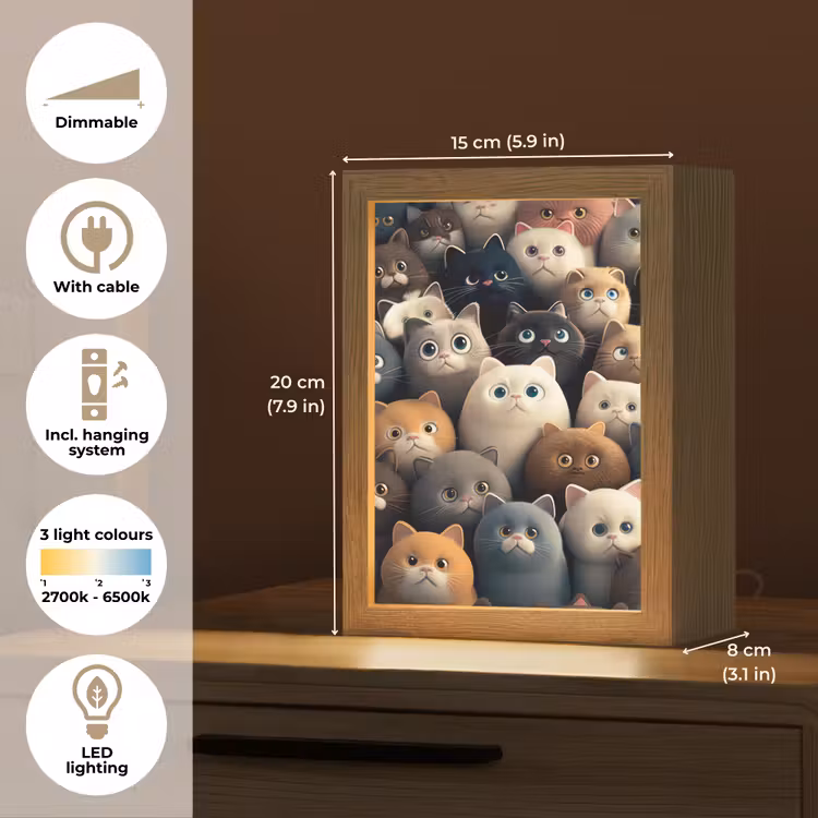 Katten - Dieren - Poes - Design - Meiden - Jongens Light Box met kabel (Kinderlampje) klein -USP_EN