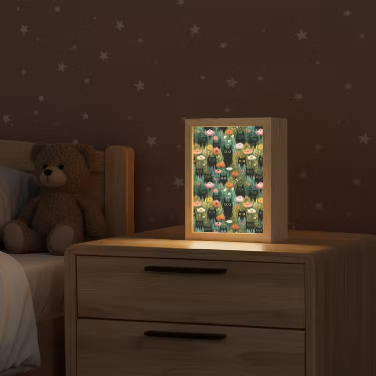 Katten - Bloemen - Kleurrijk Light Box met kabel (Kinderlampje) klein 904 -sfeer1_kind