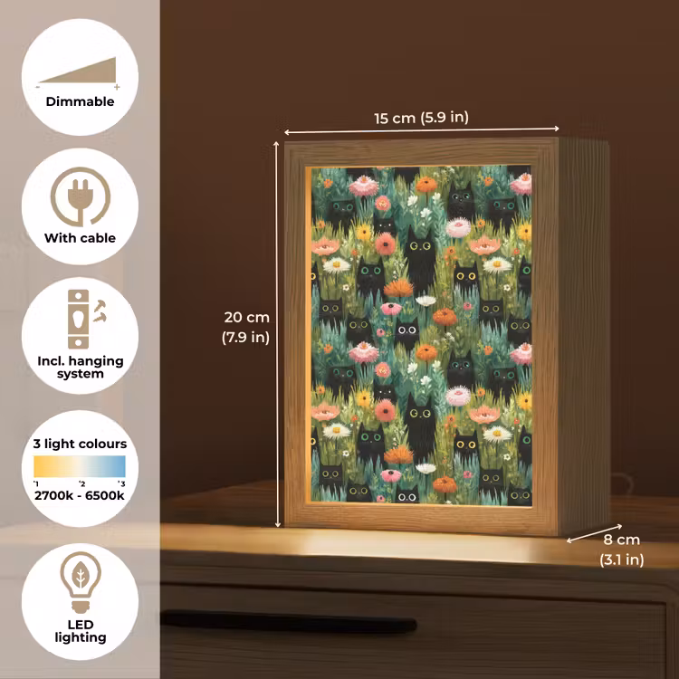 Katten - Bloemen - Kleurrijk Light Box met kabel (Kinderlampje) klein 904 -USP_EN