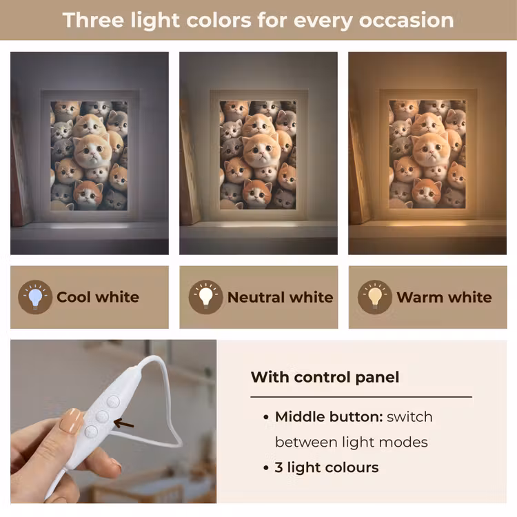 Katten - Huisdieren - Kitten - Design - Jongens - Meisjes Light Box met kabel (Kinderlampje) klein -USP_lichtkleurEN