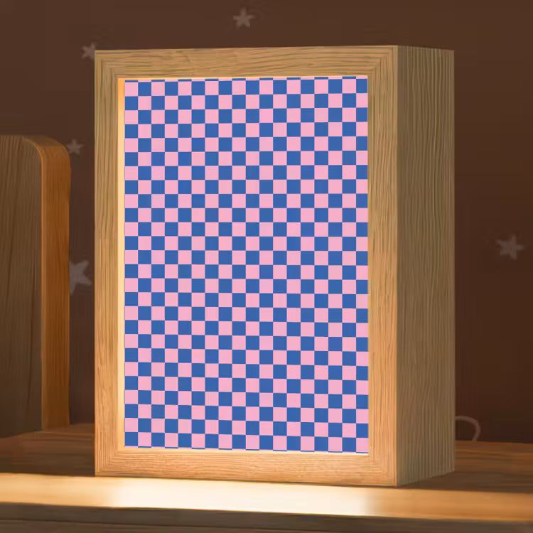 Dambord - Blauw - Patroon - Roze Light Box met kabel klein -zzz_3d_website