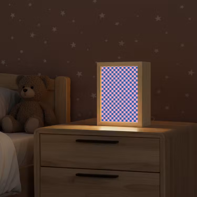 Dambord - Blauw - Patroon - Roze Light Box met kabel klein -sfeer1_kind