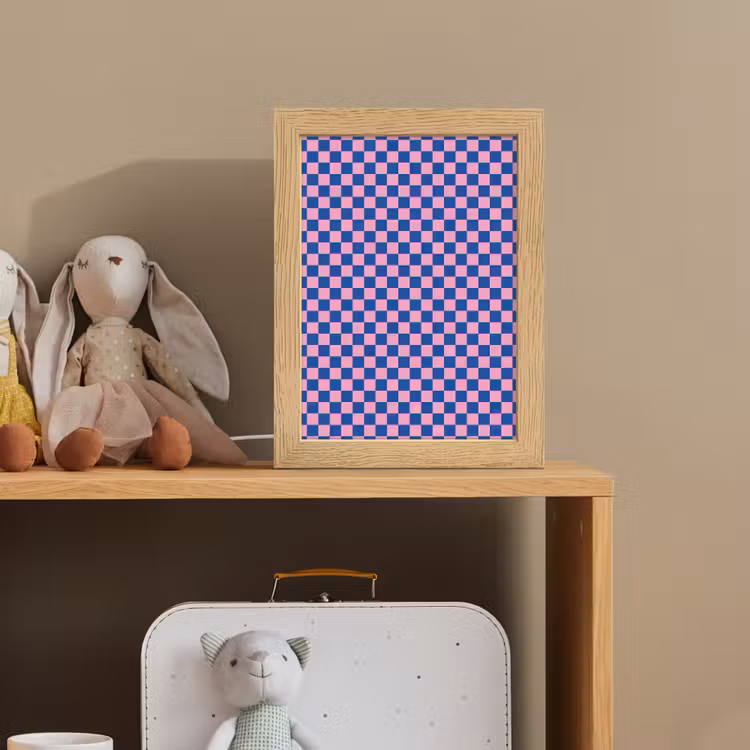 Dambord - Blauw - Patroon - Roze Light Box met kabel klein -sfeer2_kind