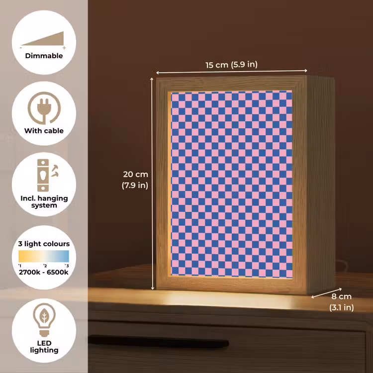 Dambord - Blauw - Patroon - Roze Light Box met kabel (Kinderlampje) klein -USP_EN