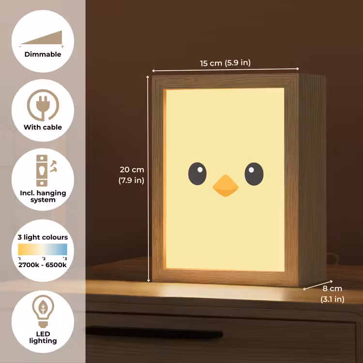 Kuiken - Vrolijk - Geel - Minimalistisch Light Box met kabel (Kinderlampje) klein -USP_EN