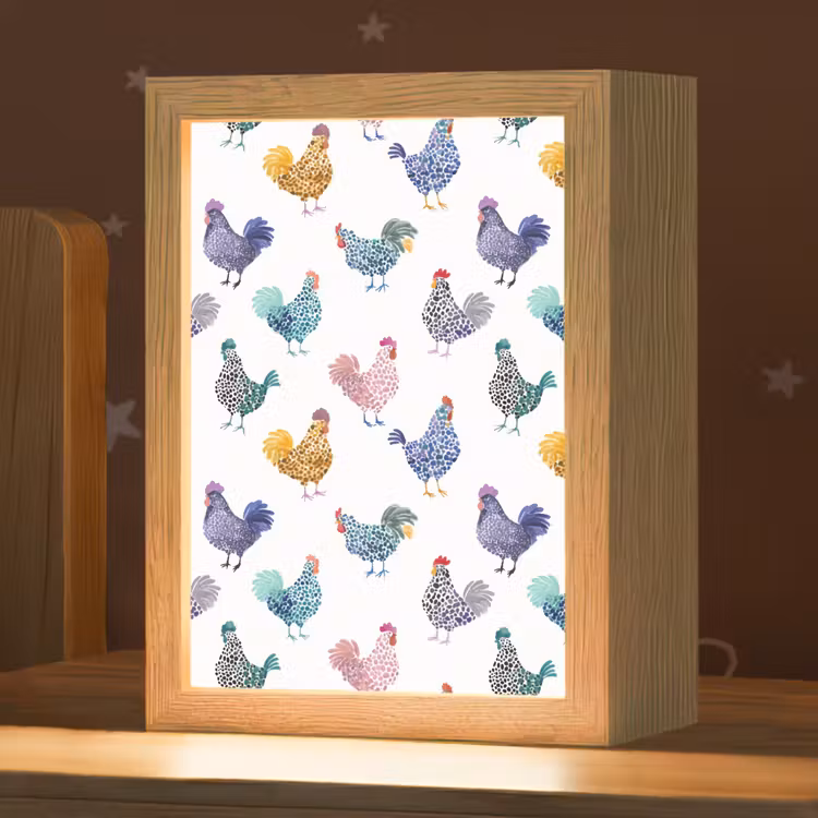 Kippen -Aquarel - Kleurrijk Light Box met kabel (Kinderlampje) klein 904 -zzz_3d_website