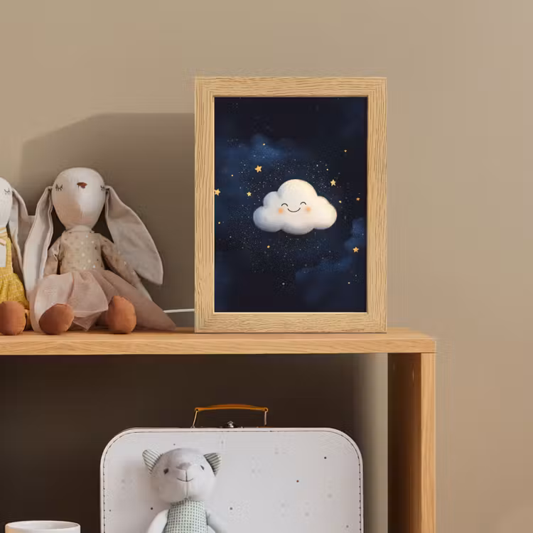 Wolkje - Gezichtje - Sterren - Donkerblauw Light Box met kabel klein -sfeer2_kind