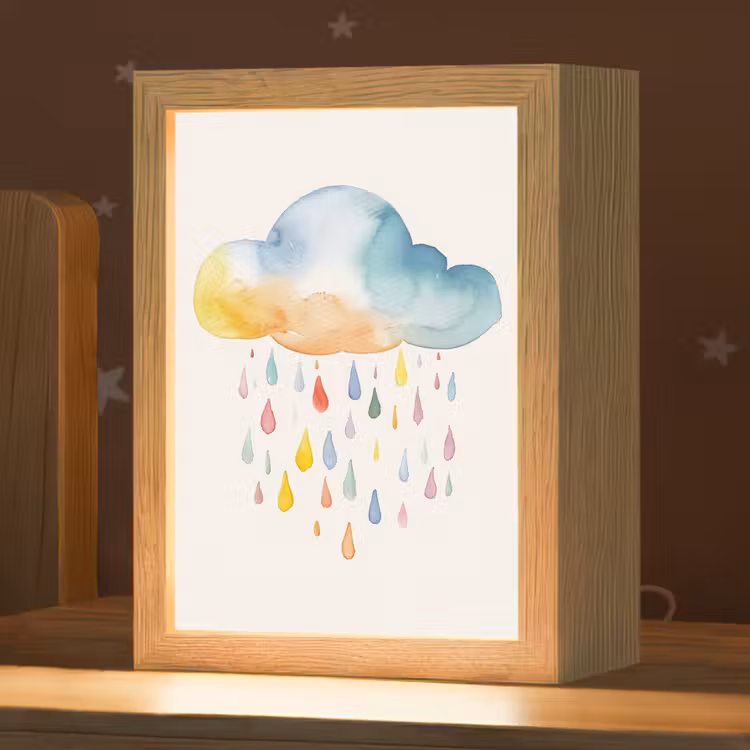 Wolk - Regen - Watercolor - Kleurrijk Light Box met kabel klein -zzz_3d_website