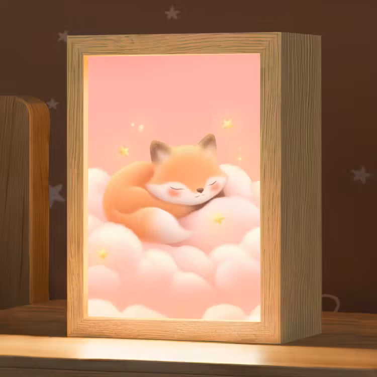 Wolken - Vos - Oranje - Sterren Light Box met kabel klein -zzz_3d_website