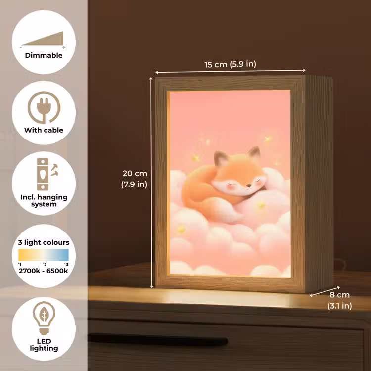 Wolken - Vos - Oranje - Sterren Light Box met kabel (Kinderlampje) klein -USP_EN