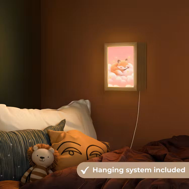 Wolken - Vos - Oranje - Sterren Light Box met kabel (Kinderlampje) klein -sfeer5_kind_EN