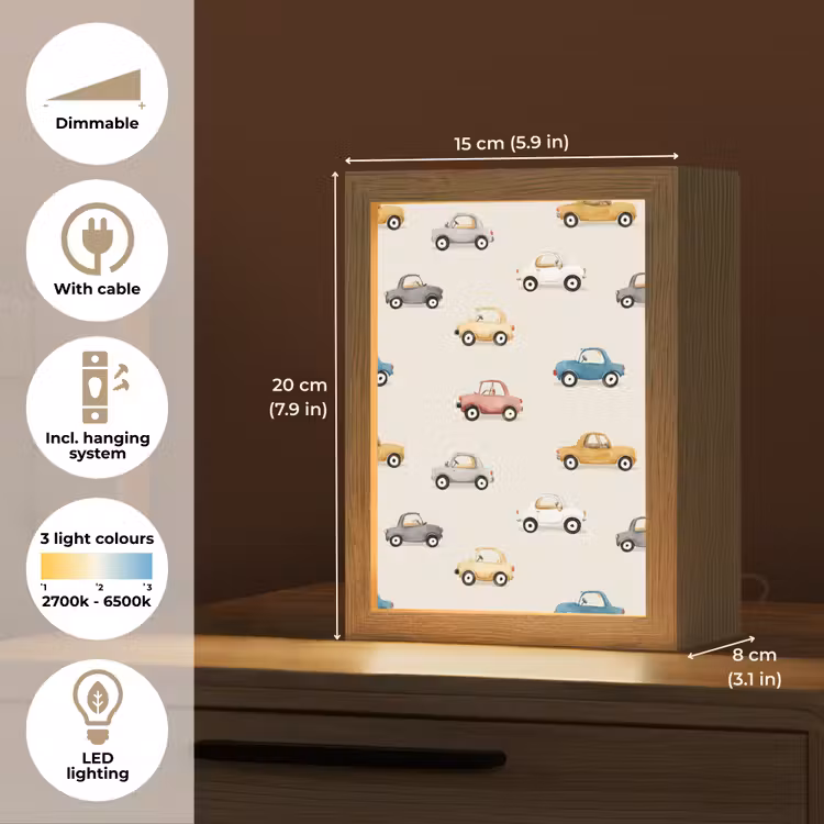 Kleurrijke - Retro - Autootjes Light Box met kabel (Kinderlampje) klein -USP_EN