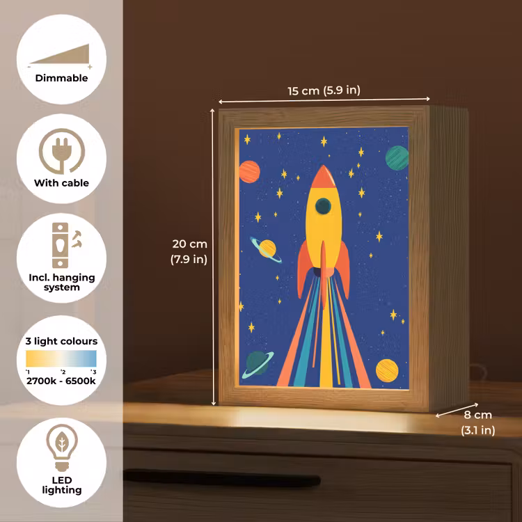 Kleurrijk - Raket - Ruimte Light Box met kabel (Kinderlampje) klein -USP_EN