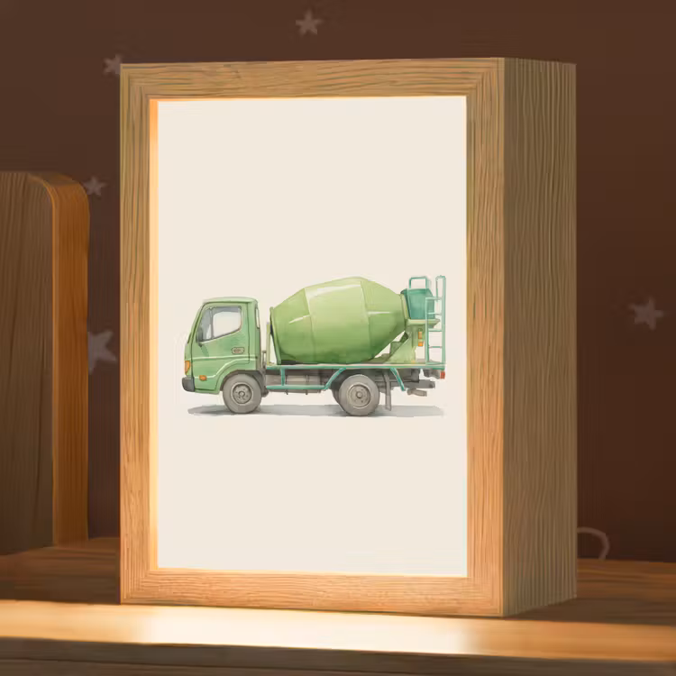 Betonwagen - Illustratie - Groen - Minimalistisch Light Box met kabel (Kinderlampje) klein -zzz_3d_website