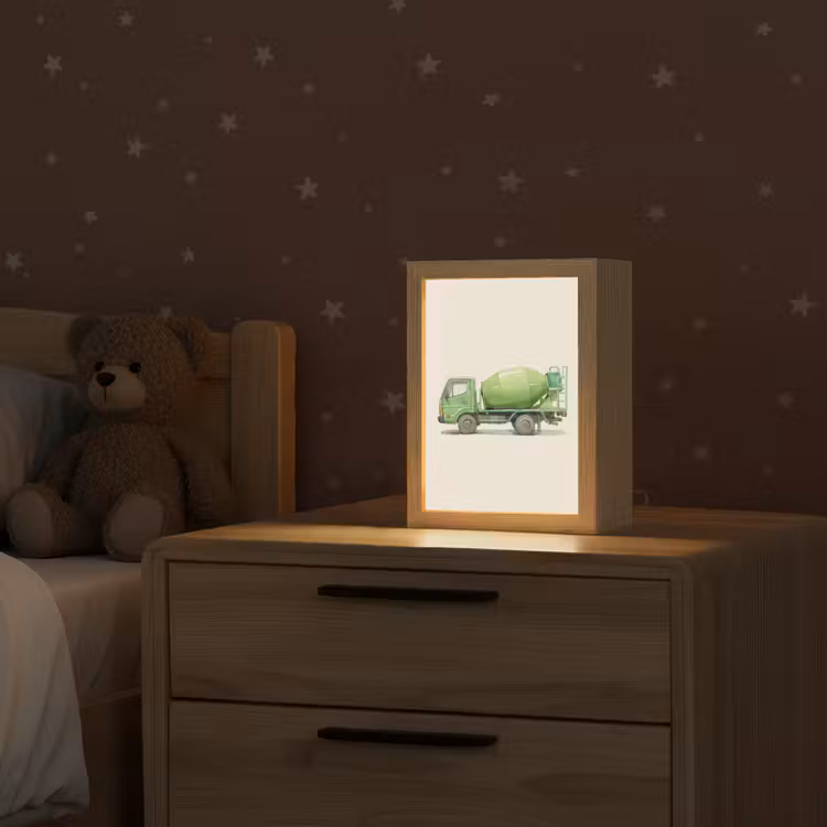 Betonwagen - Illustratie - Groen - Minimalistisch Light Box met kabel (Kinderlampje) klein -sfeer1_kind