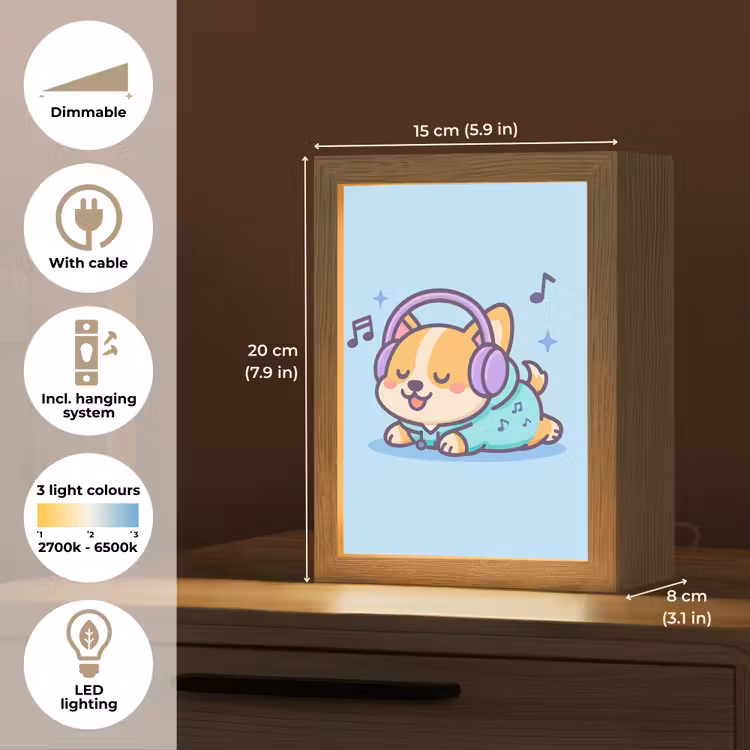 Corgi - Koptelefoon - Blauw - Muzieknoten Light Box met kabel (Kinderlampje) klein -USP_EN