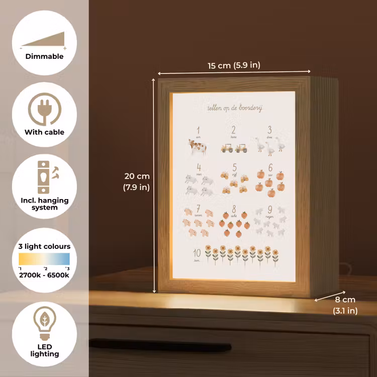 Getallen tellen - Educatief - Cijfers leren - Boerderij Light Box met kabel (Kinderlampje) klein -USP_EN