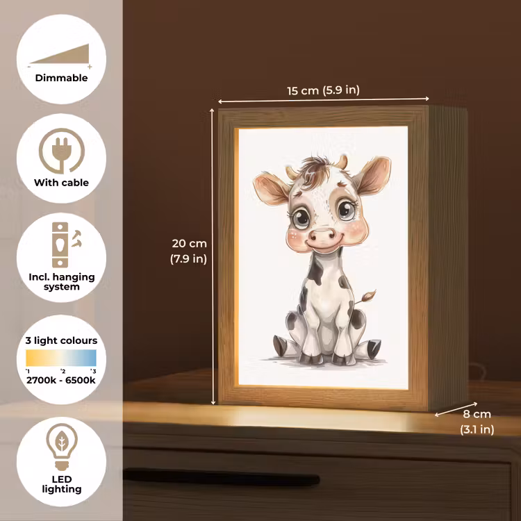 Koe - Baby dier - Boerderij dieren Light Box met kabel (Kinderlampje) klein -USP_EN
