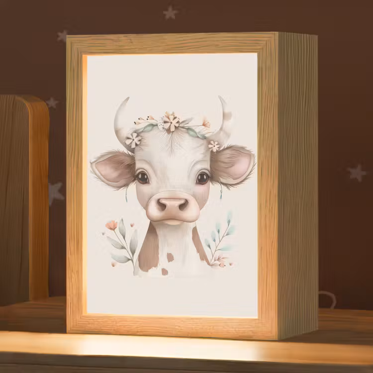 Koe - Bohemian - Kalfje - Bloemen Light Box met kabel klein -zzz_3d_website