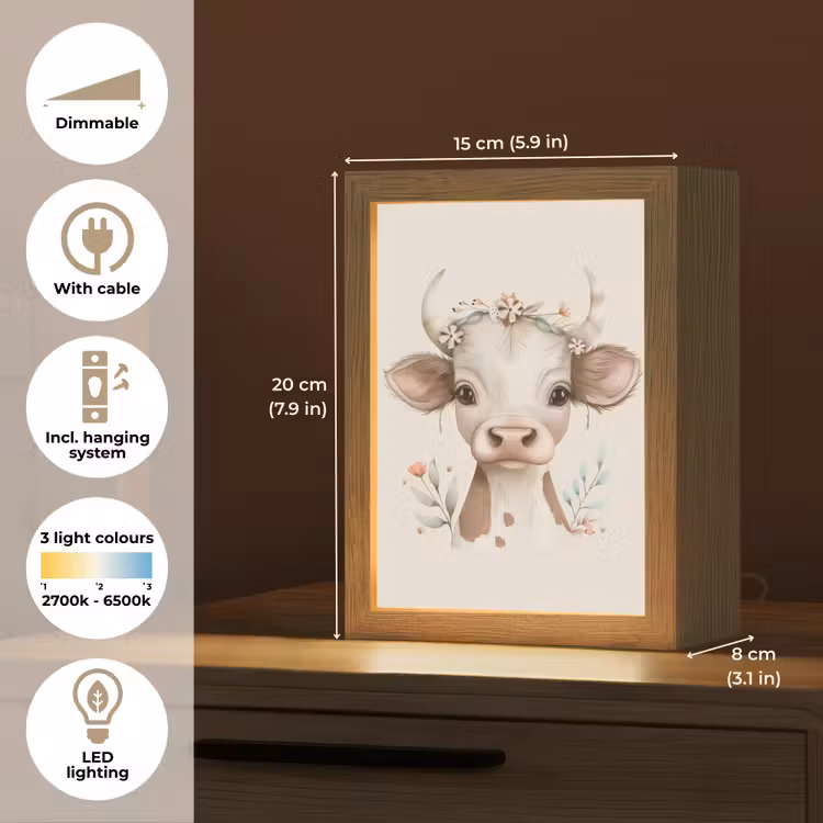 Koe - Bohemian - Kalfje - Bloemen Light Box met kabel (Kinderlampje) klein -USP_EN